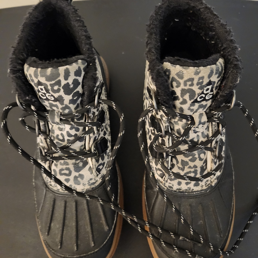 Nike Woodside Chuka ACG Black and White Leopard Lace Up Boots